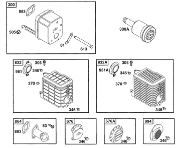 Muffler Grps Diagram and Parts List for 176432-0117-XX  Briggs and Stratton Engine
